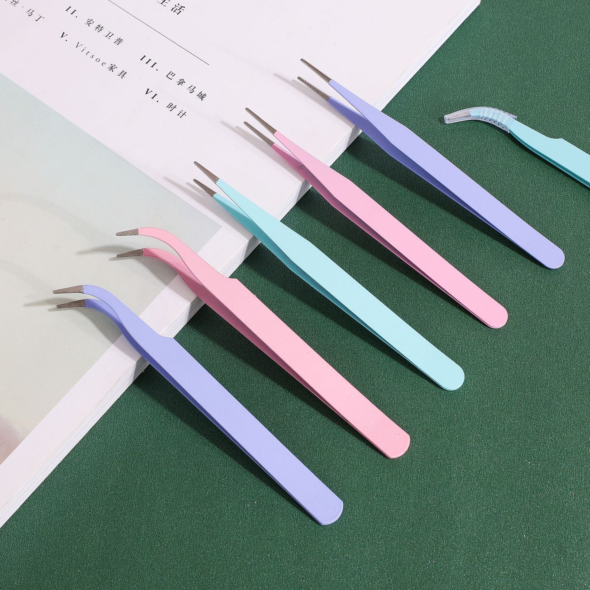 Macaron Tweezer Set Pastel Colors Straight and Elbow Tweezer