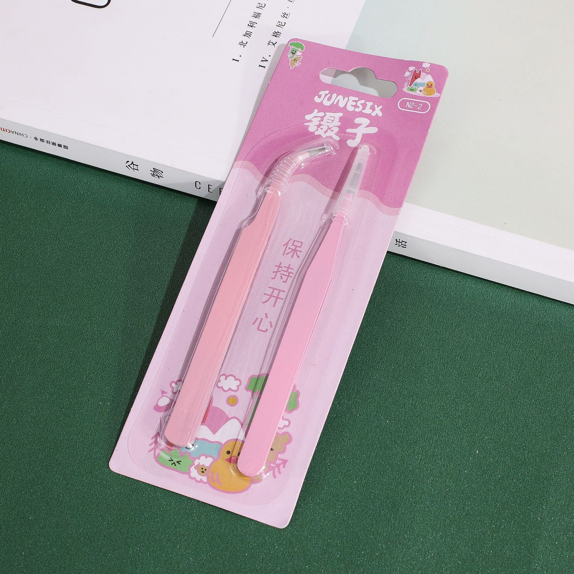 Macaron Tweezer Set Pastel Colors Straight and Elbow Tweezer