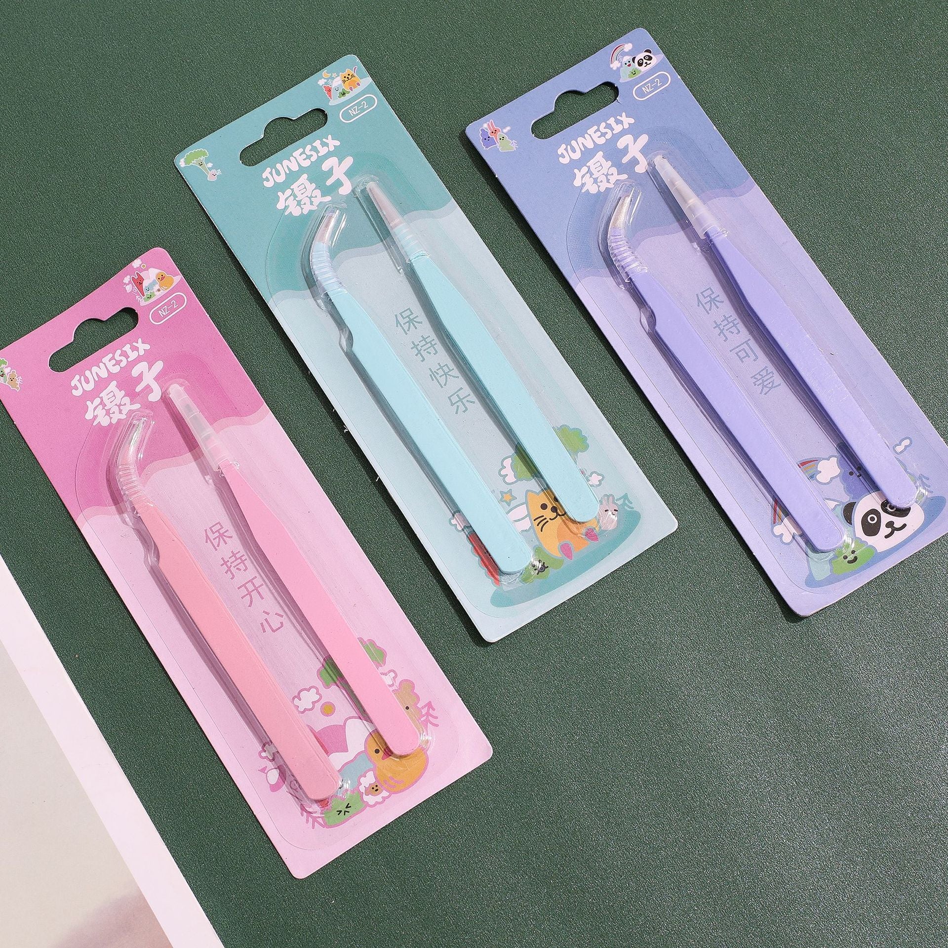 Macaron Tweezer Set Pastel Colors Straight and Elbow Tweezer