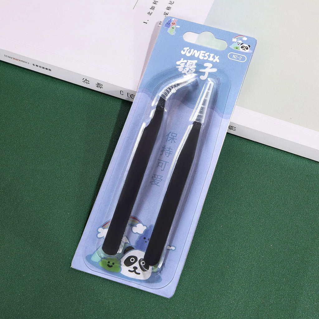 Macaron Tweezer Set Pastel Colors Straight and Elbow Tweezer