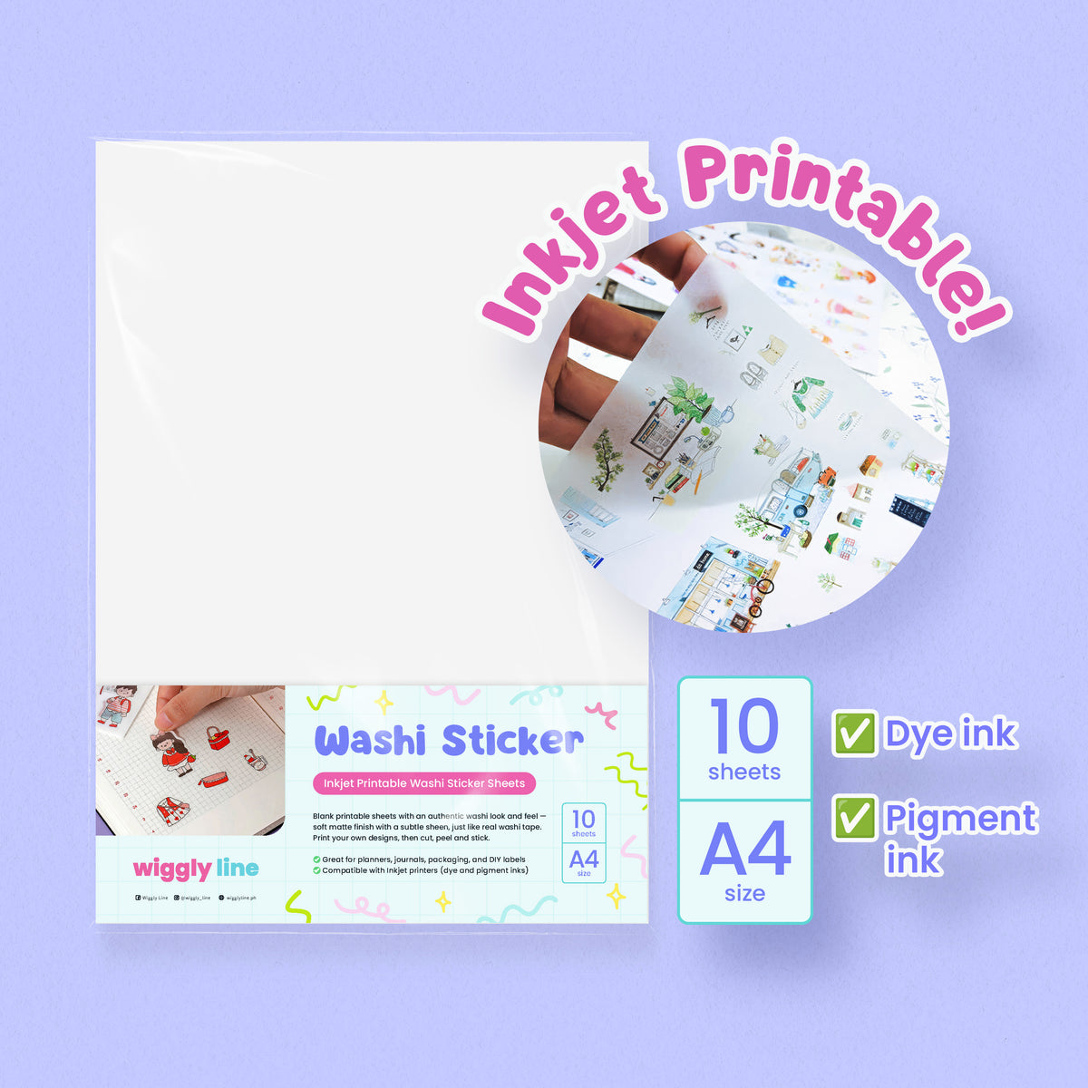 A4 Washi Sticker Sheets (Inkjet Printable) - 10 Sheets